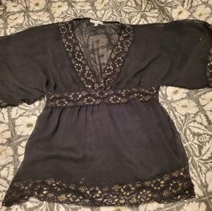 Moa moa sheer black with gold lace shirt